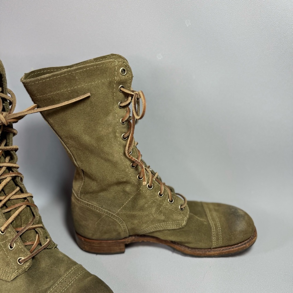 WALK-OVER VINTAGE COLLECTION Olive Green Suede Lace-Up Mid Calf Combat Boots - Picture 12 of 15
